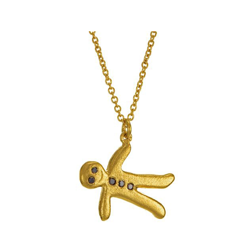 The gingerbread man necklace in gold colour from the brand ALEX MONROE