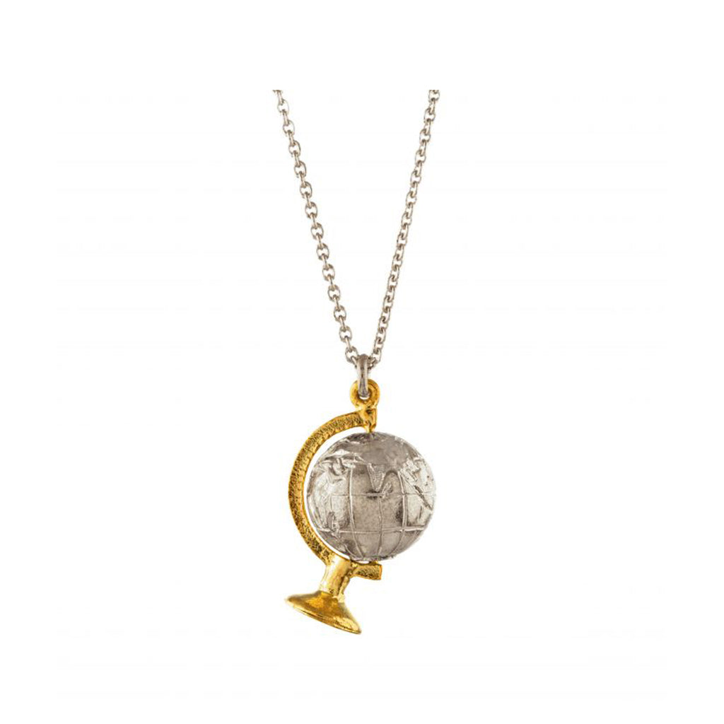 The spinning globe necklace in gold and silver colour from the brand ALEX MONROE