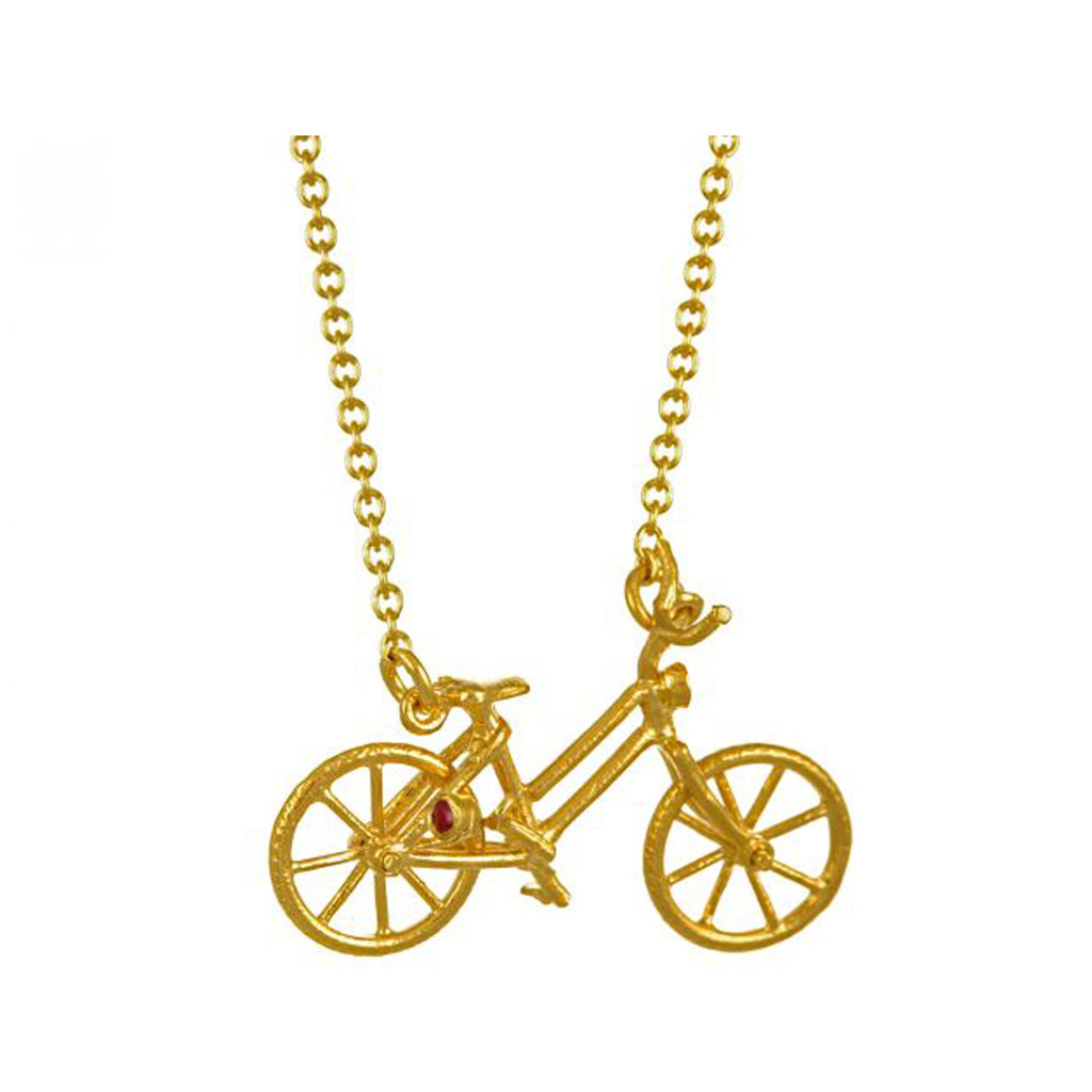 The vintage bicycle necklace in gold colour from the brand ALEX MONROE