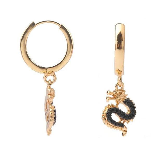 The big dragon earrings in gold and black colour from the brand ALL THE LUCK IN THE WORLD