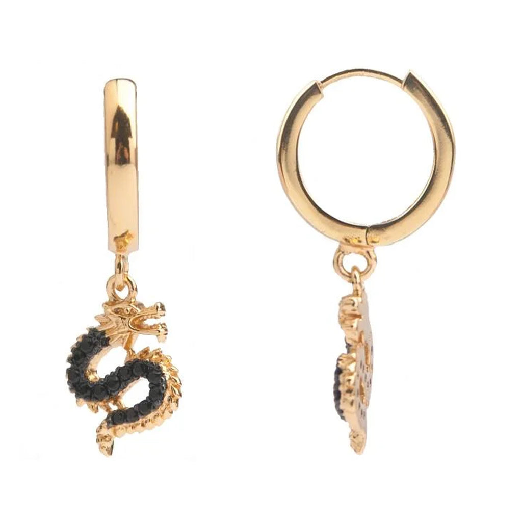 The big dragon earrings in gold and black colour from the brand ALL THE LUCK IN THE WORLD