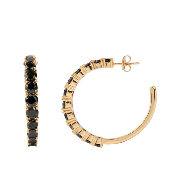 The big gem hoop earrings in gold and black colour from the brand ALL THE LUCK IN THE WORLD