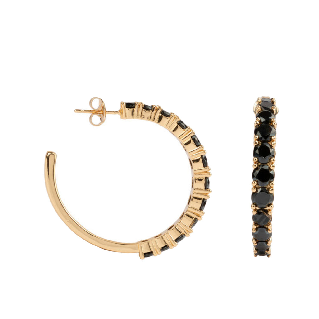 The big gem hoop earrings in gold and black colour from the brand ALL THE LUCK IN THE WORLD