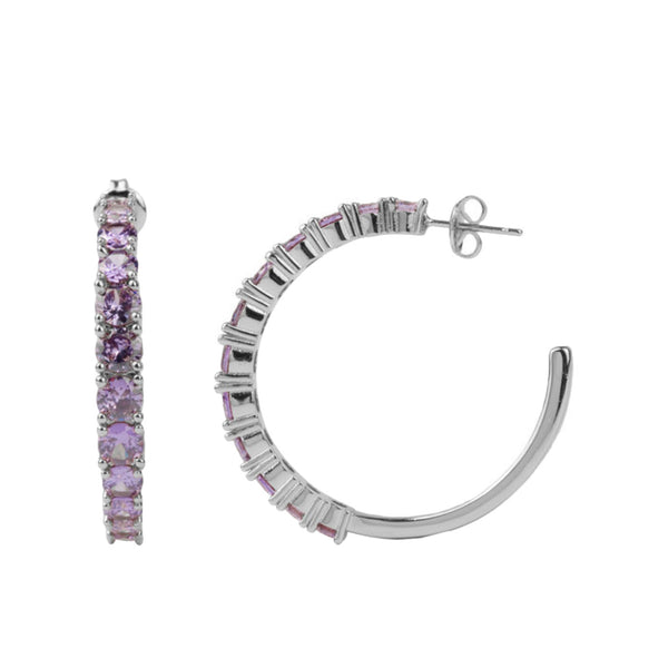 The big gem hoop earrings in silver and purple colour from the brand ALL THE LUCK IN THE WORLD