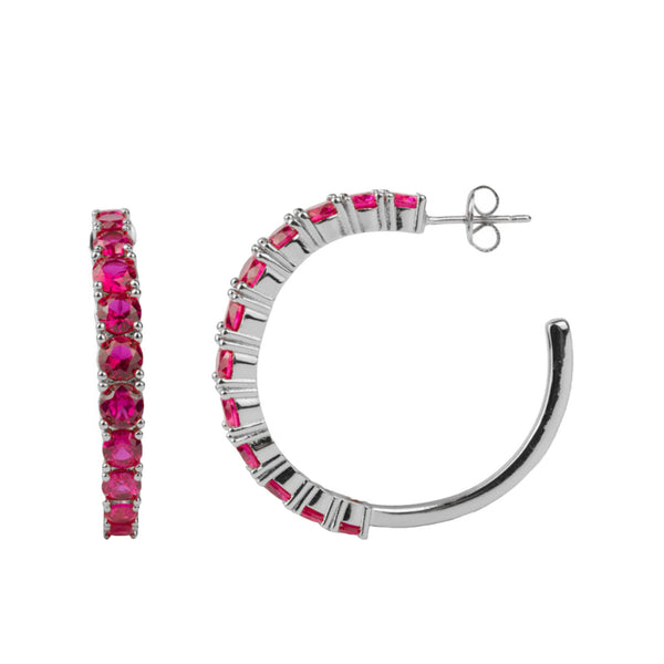 The big gem hoop earrings in silver and rose colour from the brand ALL THE LUCK IN THE WORLD