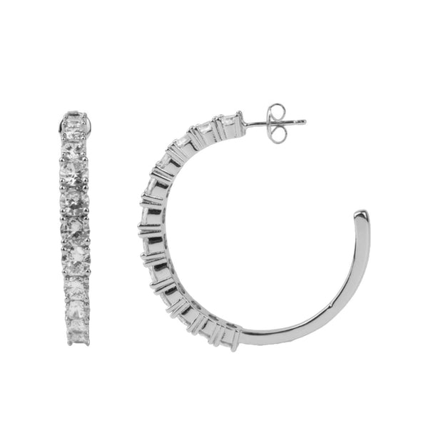 The big gem hoop earrings in silver and white colour from the brand ALL THE LUCK IN THE WORLD