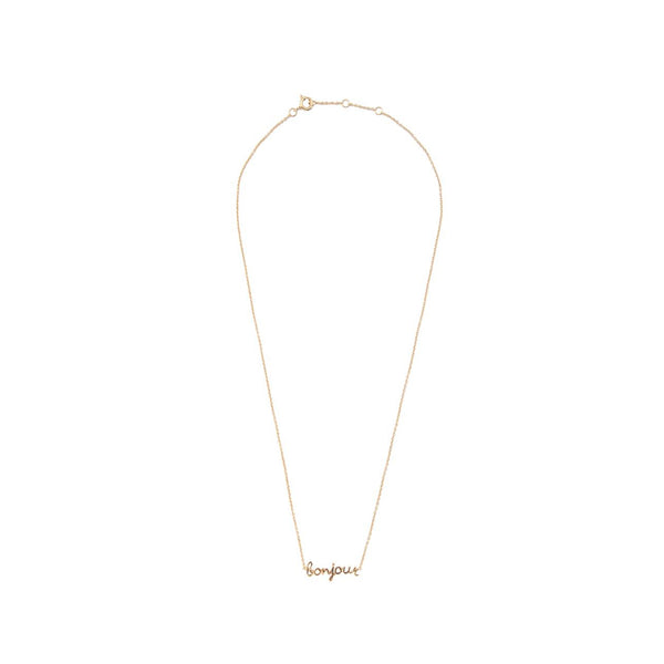 The bonjour necklace in gold colour from the brand ALL THE LUCK IN THE WORLD