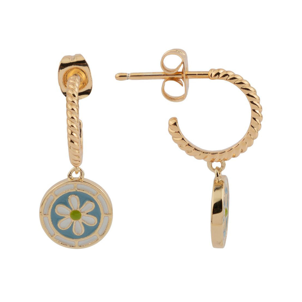 The coin daisy earrings in gold, white and blue colour from the brand ALL THE LUCK IN THE WORLD 