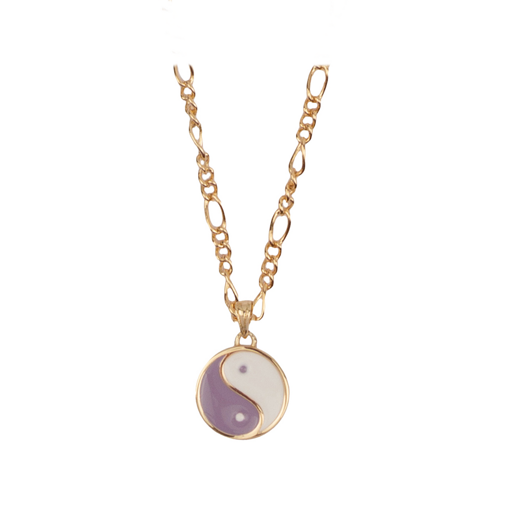 The coin ying yang necklace in gold and purple colour from the brand ALL THE LUCK IN THE WORLD