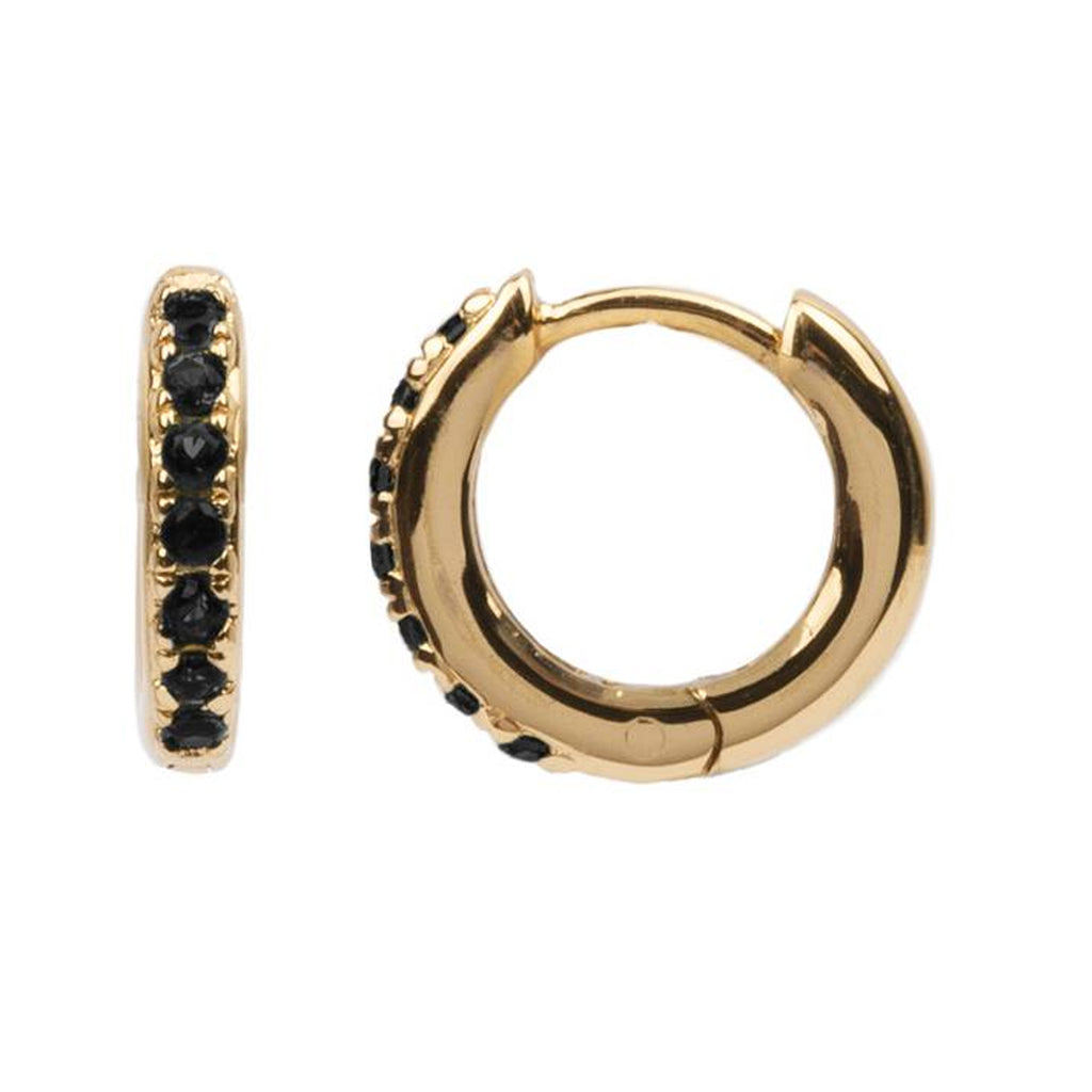 The creole earrings in gold and black colour from the brand ALL THE LUCK IN THE WORLD