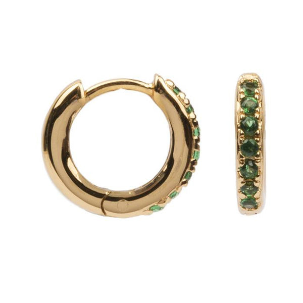 The creole earrings in gold and green colour from the brand ALL THE LUCK IN THE WORLD