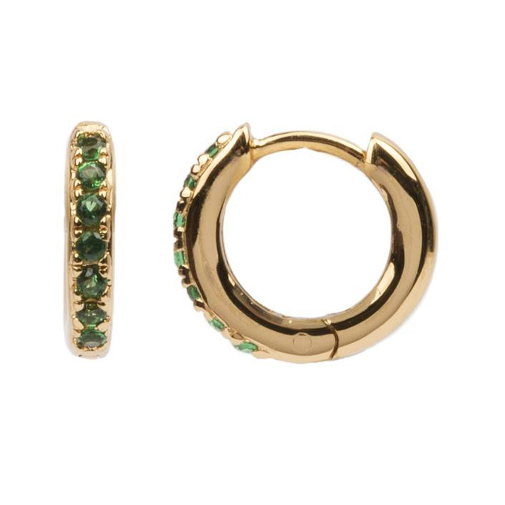 The creole earrings in gold and green colour from the brand ALL THE LUCK IN THE WORLD