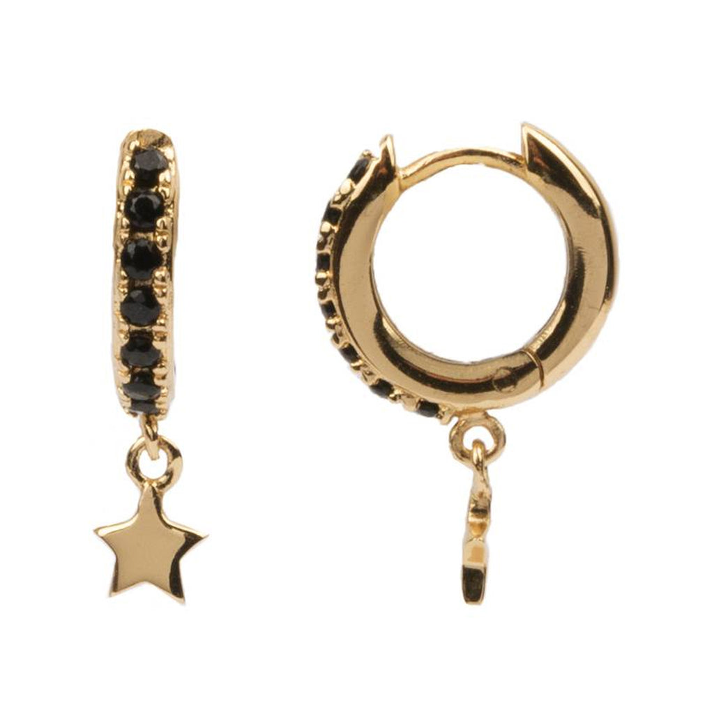 The creole starry onyx earrings in gold and black colour from the brand ALL THE LUCK IN THE WORLD