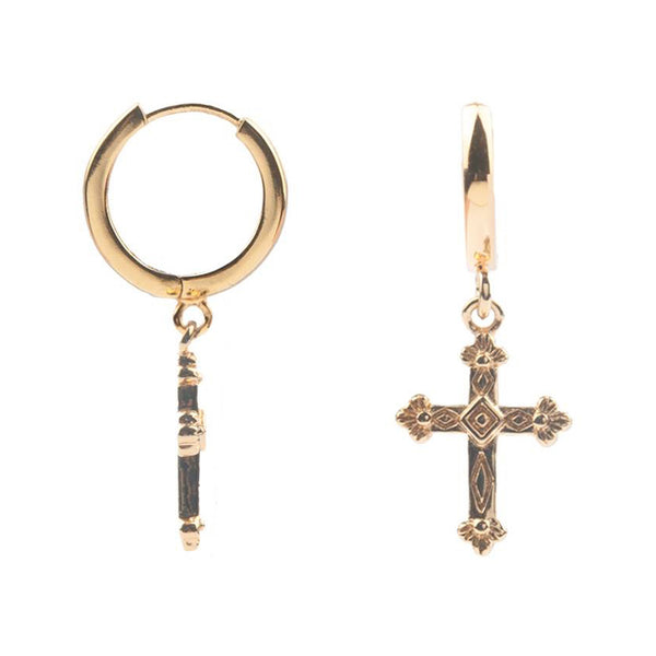 The cross earrings in gold colour from the brand ALL THE LUCK IN THE WORLD