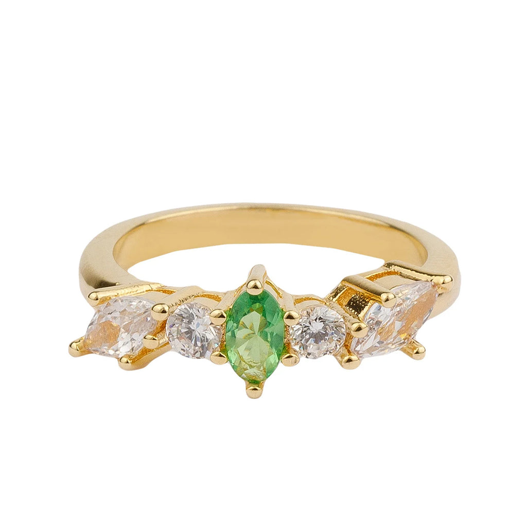 The diamond ring in gold, green and clear colour from the brand ALL THE LUCK IN THE WORLD