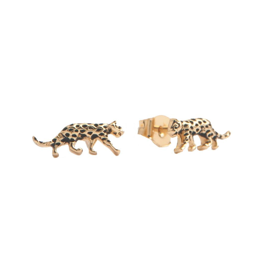 The leopard stud earrings in gold and black colour from the brand ALL THE LUCK IN THE WORLD