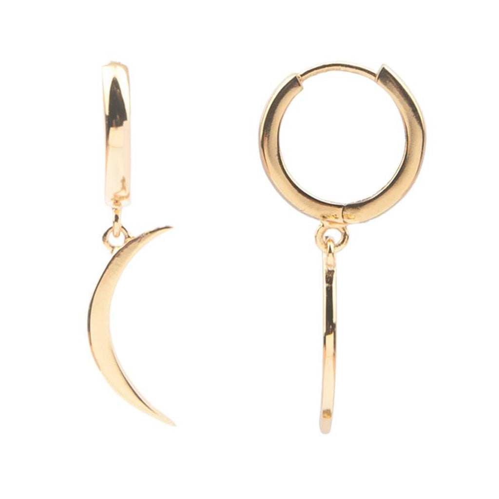 The long moon earrings in gold colour from the brand ALL THE LUCK IN THE WORLD