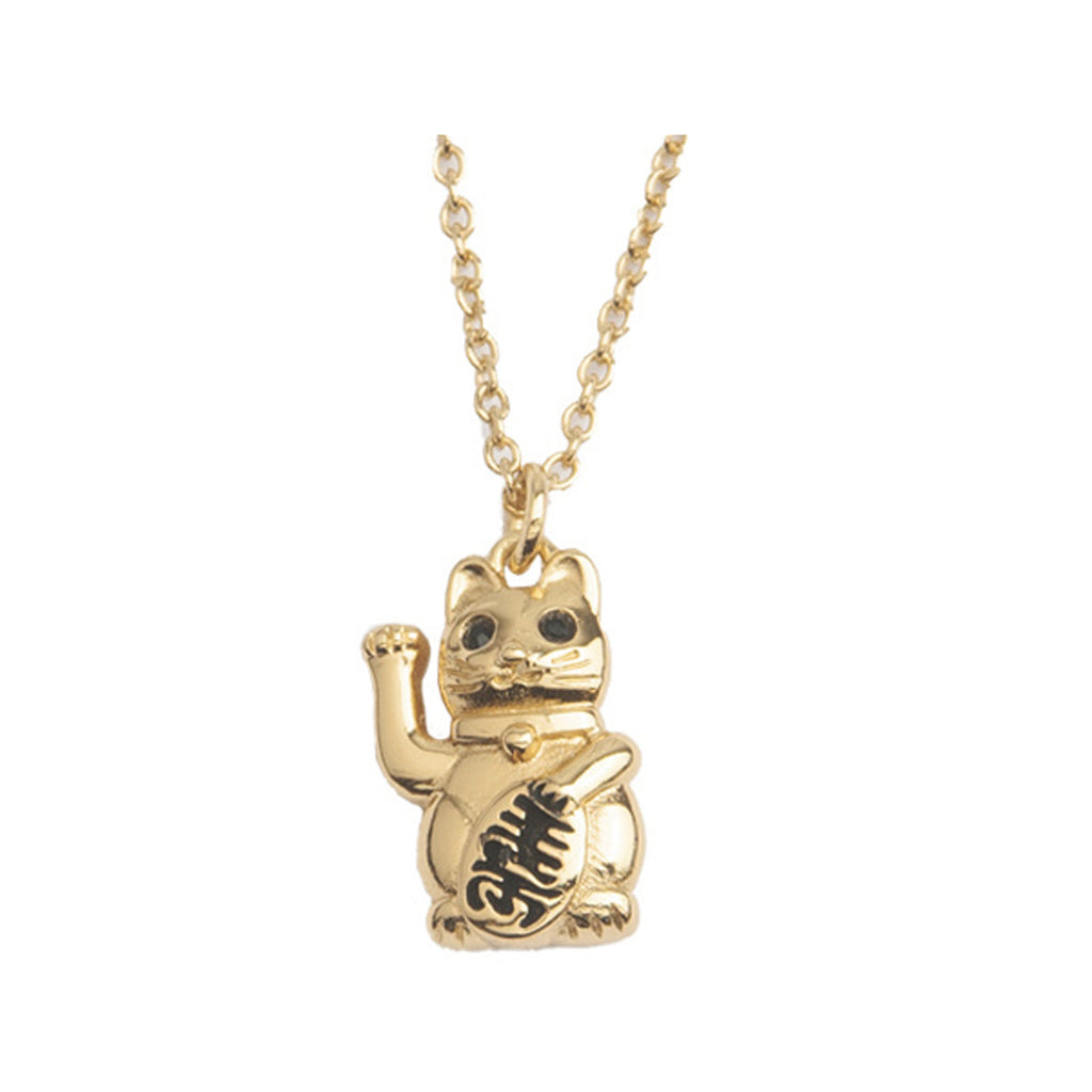 The lucky cat necklace in gold and black colour from the brand ALL TH ELUCK IN THE WORLD