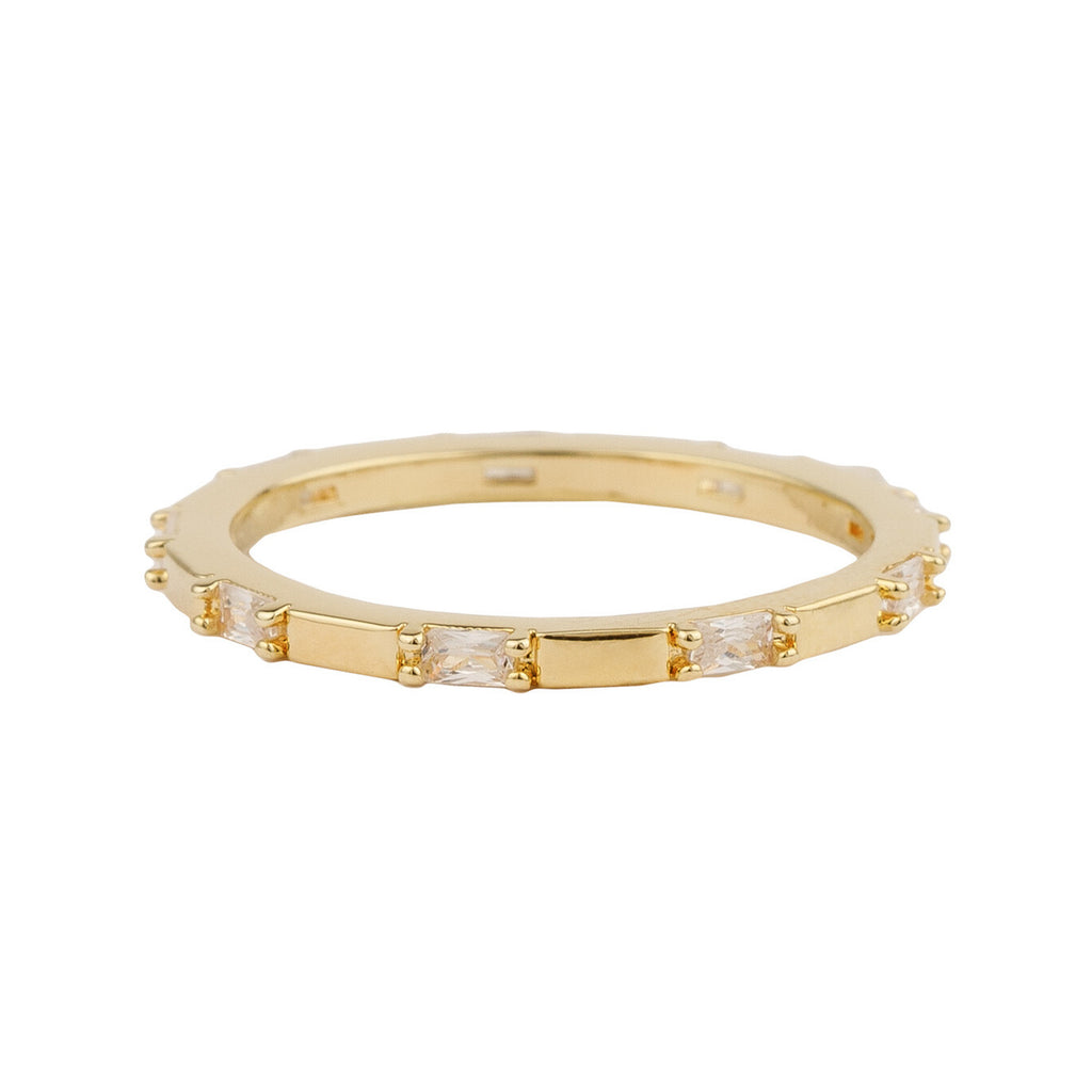 The minimalistic squares ring in gold and clear colour from the brand ALL THE LUCK IN THE WORLD