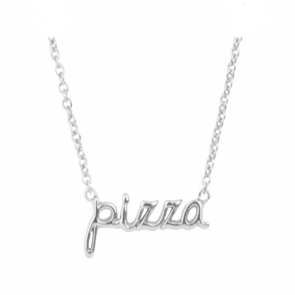 The pizza necklace in silver colour from the brand ALL THE LUCK IN THE WORLD