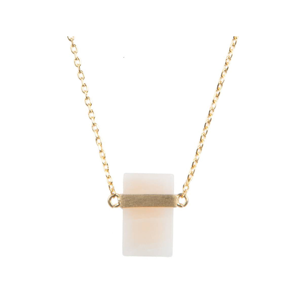 The rose quartz rectangle necklace in gold and light-pink colour from the brand ALL THE LUCK IN THE WORLD