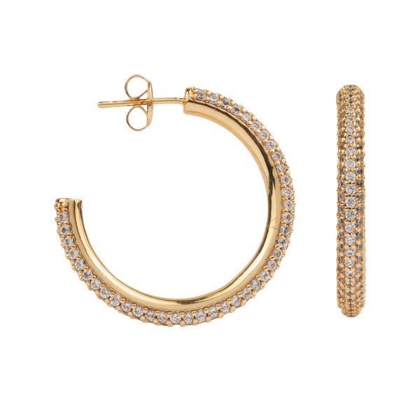 The round hoop earrings in gold and white colour from the brand ALL THE LUCK IN THE WORLD