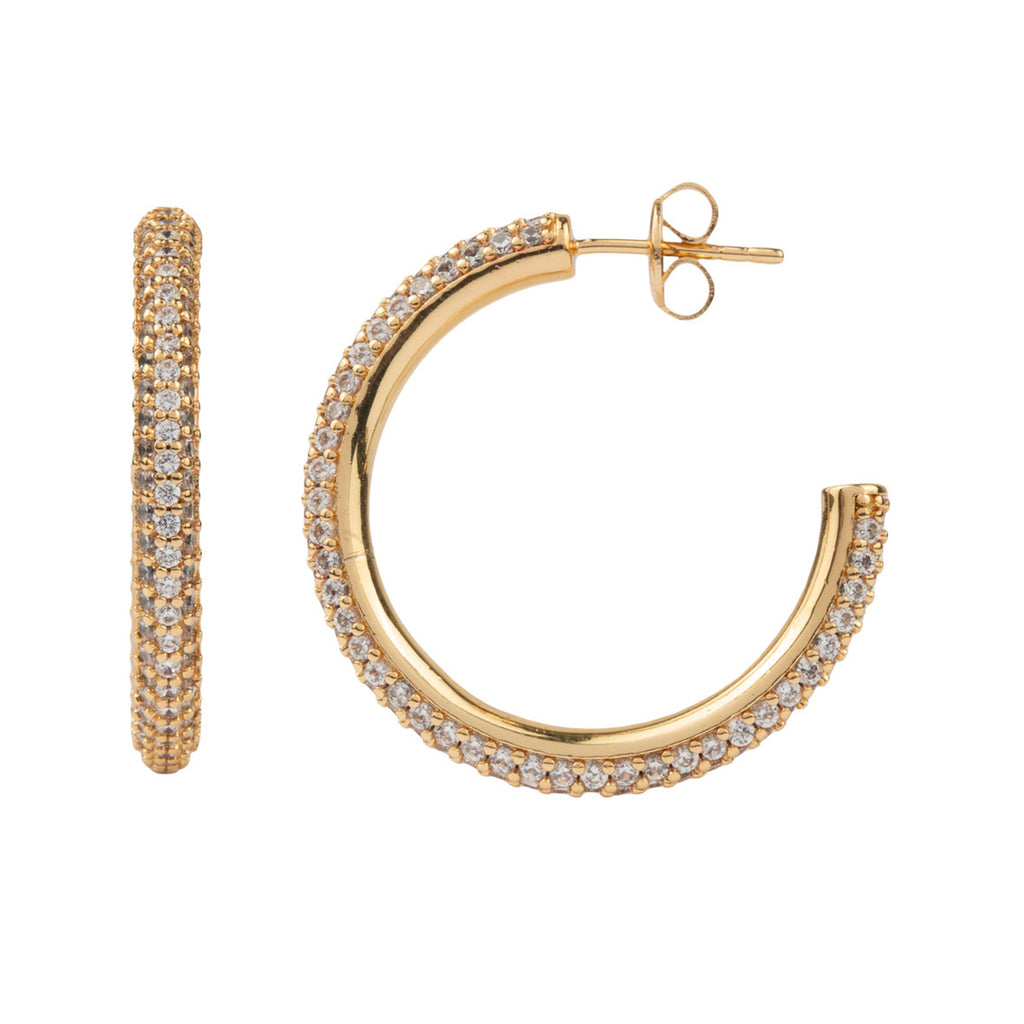 The round hoop earrings in gold and white colour from the brand ALL THE LUCK IN THE WORLD