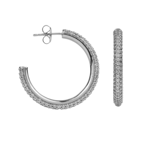 The round hoop earrings in silver and white colour from the brand ALL THE LUCK IN THE WORLD