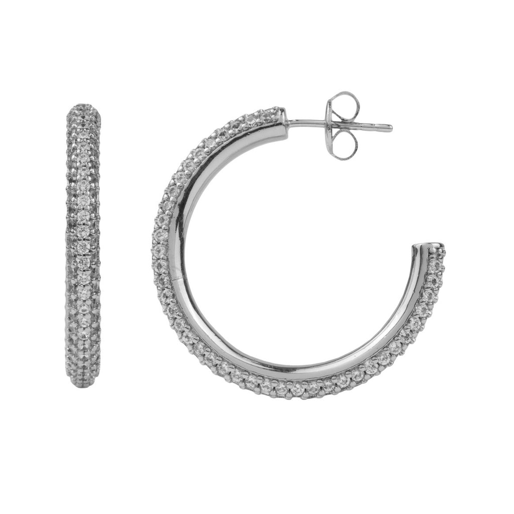 The round hoop earrings in silver and white colour from the brand ALL THE LUCK IN THE WORLD