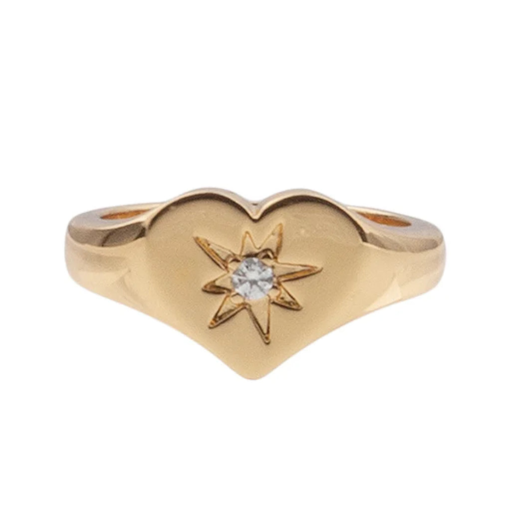 The signet heart ring in gold and clear colour from the brand ALL THE LUCK IN THE WORLD