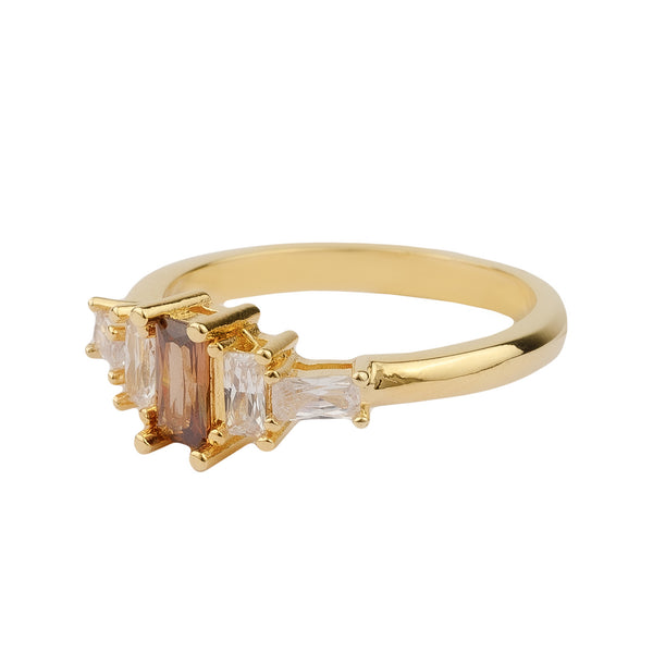 The small rectangle ring in gold and brown colour from the brand ALL THE LUCK IN THE WORLD