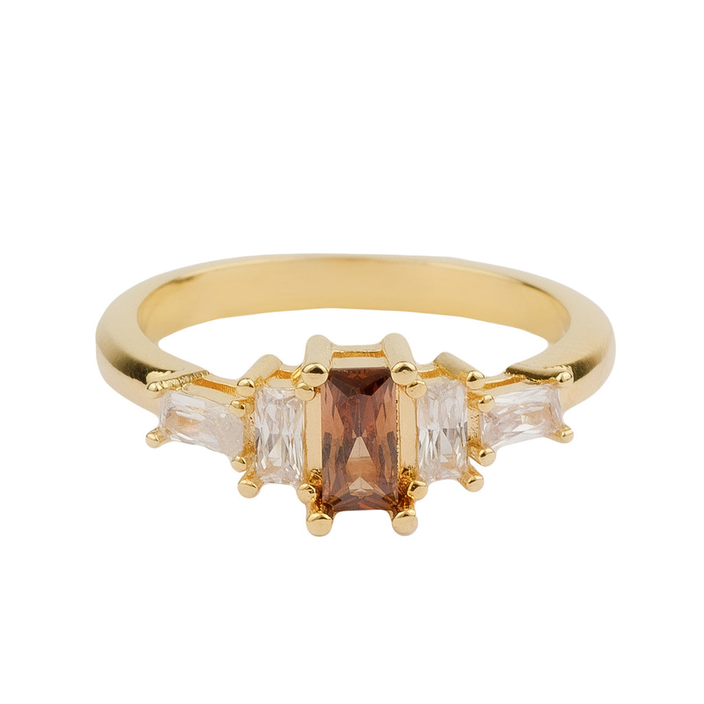 The small rectangle ring in gold and brown colour from the brand ALL THE LUCK IN THE WORLD