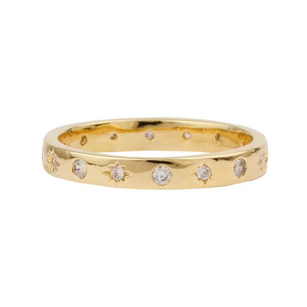 The stars dots ring in gold and clear colour from the brand ALL THE LUCK IN THE WORLD