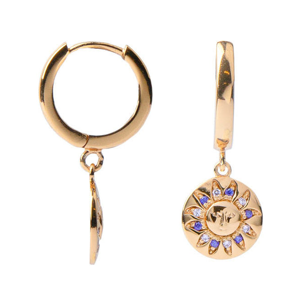 The sun circle earrings in gold, purple and pink colour from the brand ALL THE LUCK IN THE WORLD