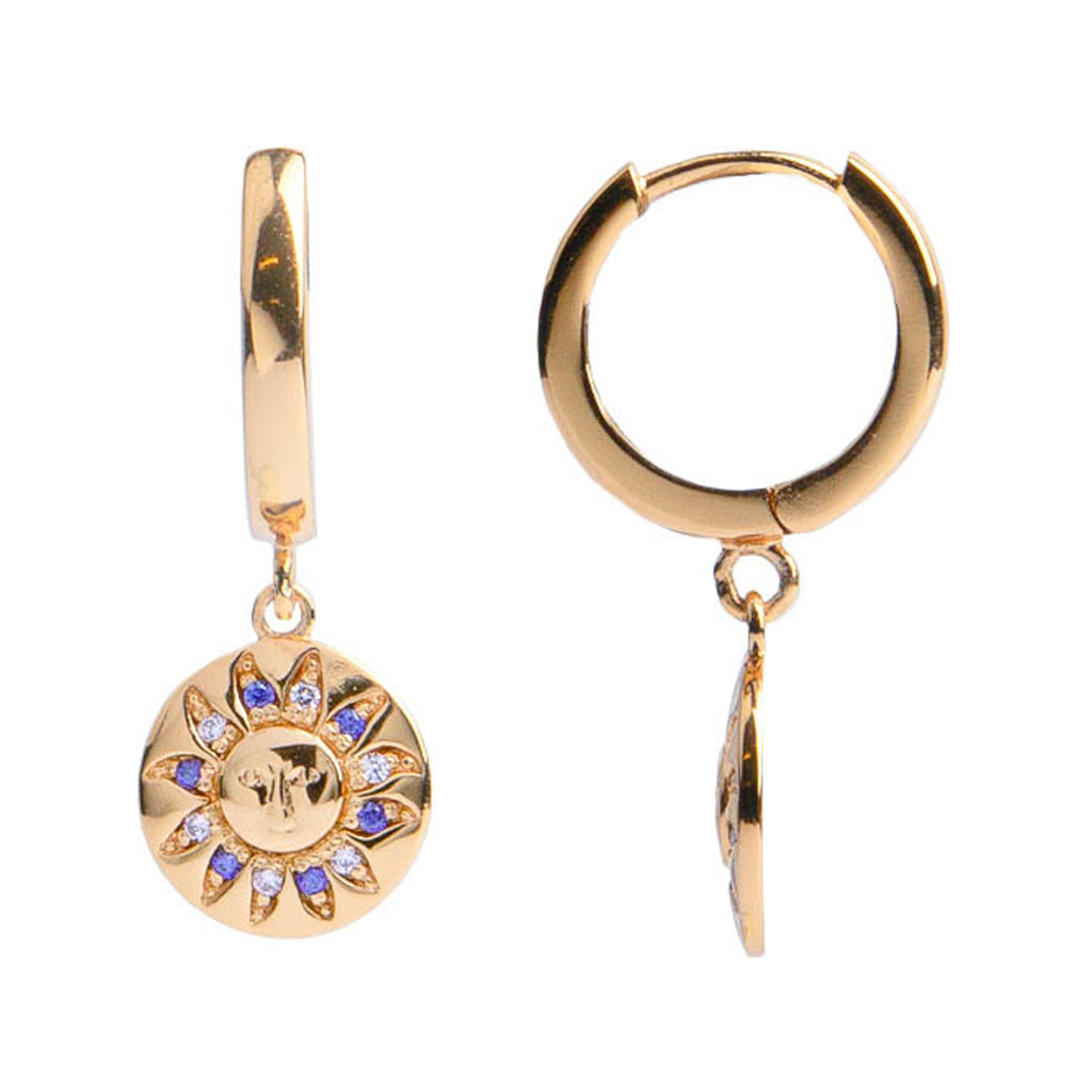 The sun circle earrings in gold, purple and pink colour from the brand ALL THE LUCK IN THE WORLD