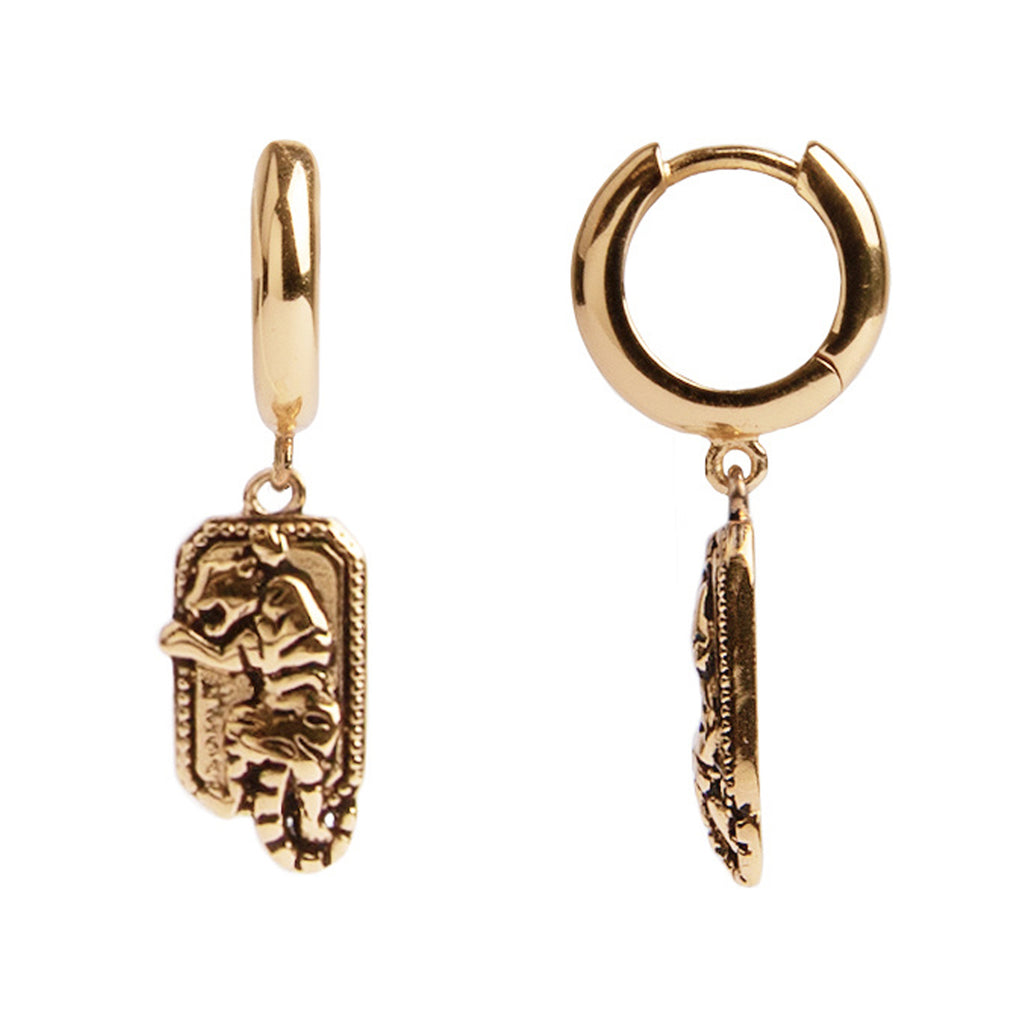 The tiger rectangle earrings in gold colour from the brand ALL THE LUCK IN THE WORLD