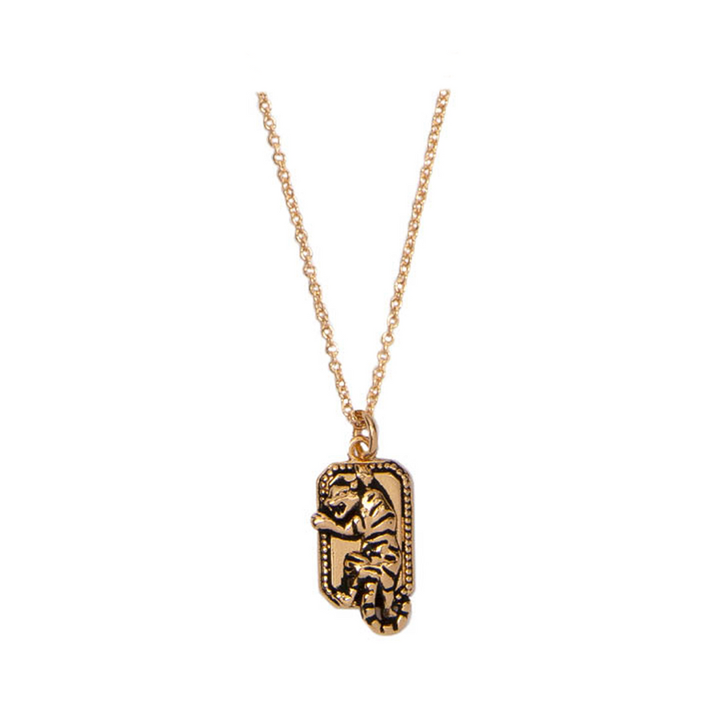 The tiger rectangle necklace in gold and black colour from the brand ALL THE LUCK IN THE WORLD