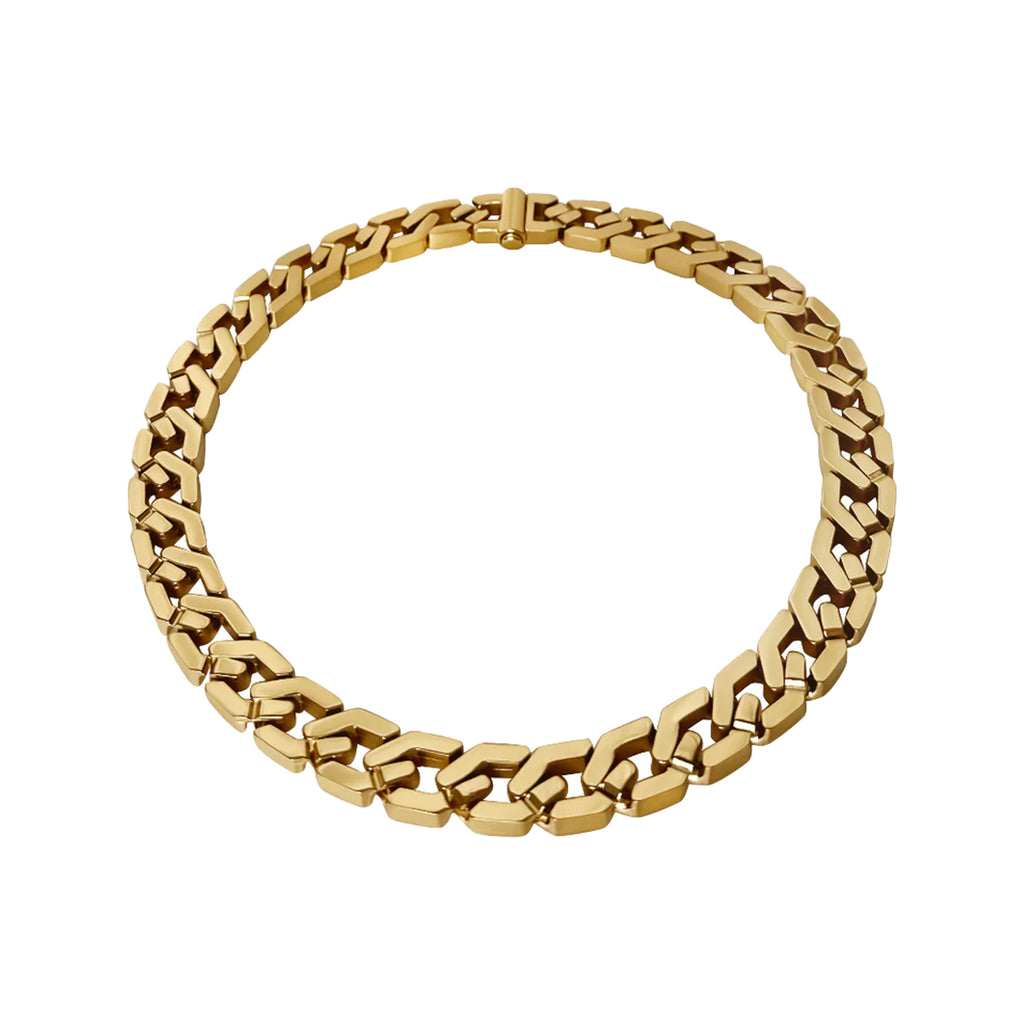 The chunky geometric necklace in gold colour from the brand ANISA SOJKA