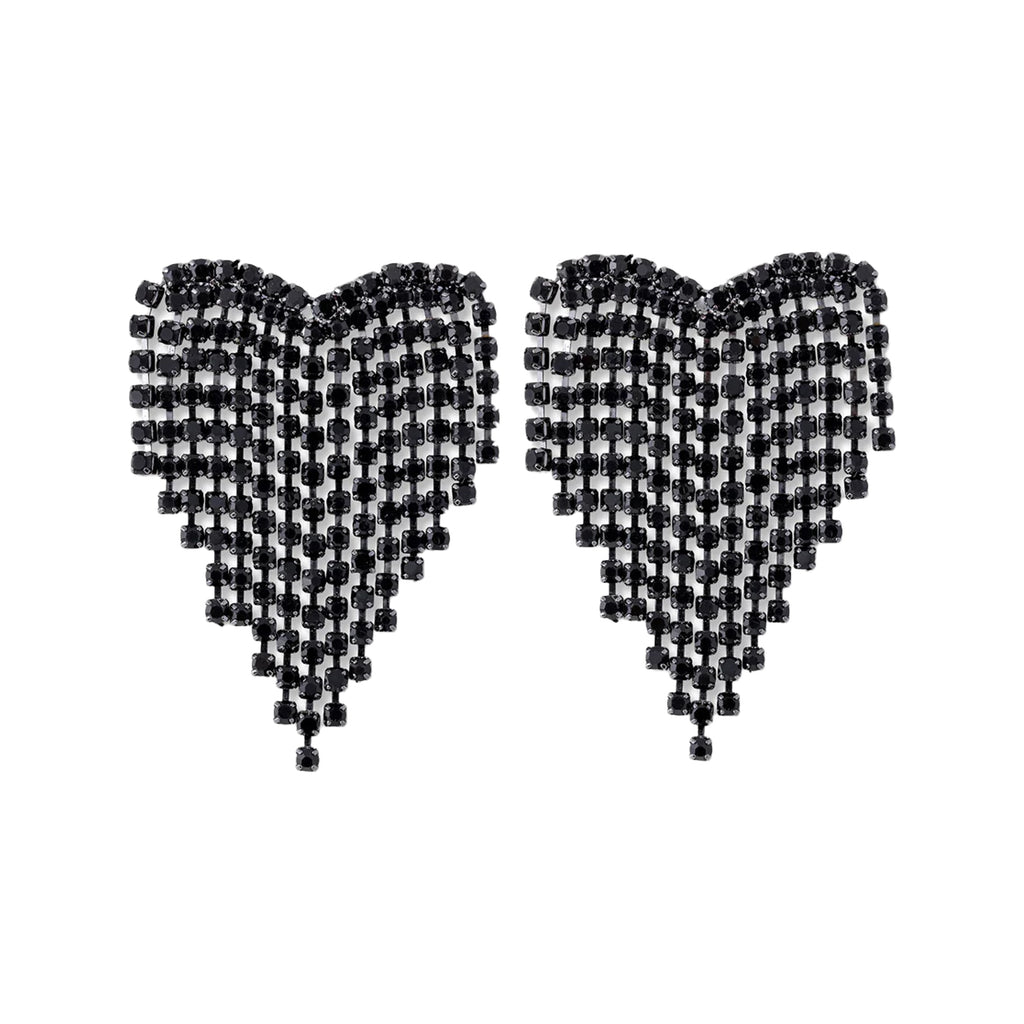 The Bhw Fringe Heart stud earrings in black colour from the brand CRYSTAL HAZE