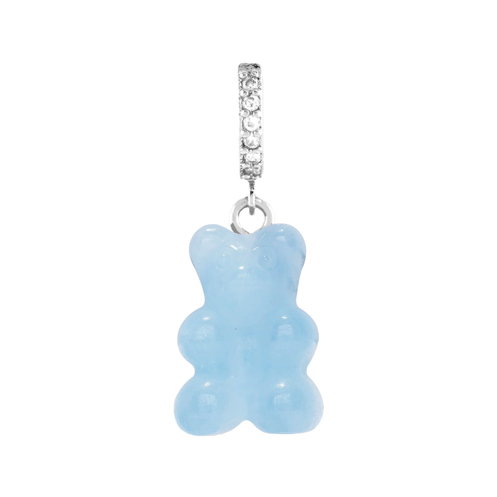 The Crystal Nostalgia Bear hoop single earring in silver and aquamarine colours from the brand CRYSTAL HAZE