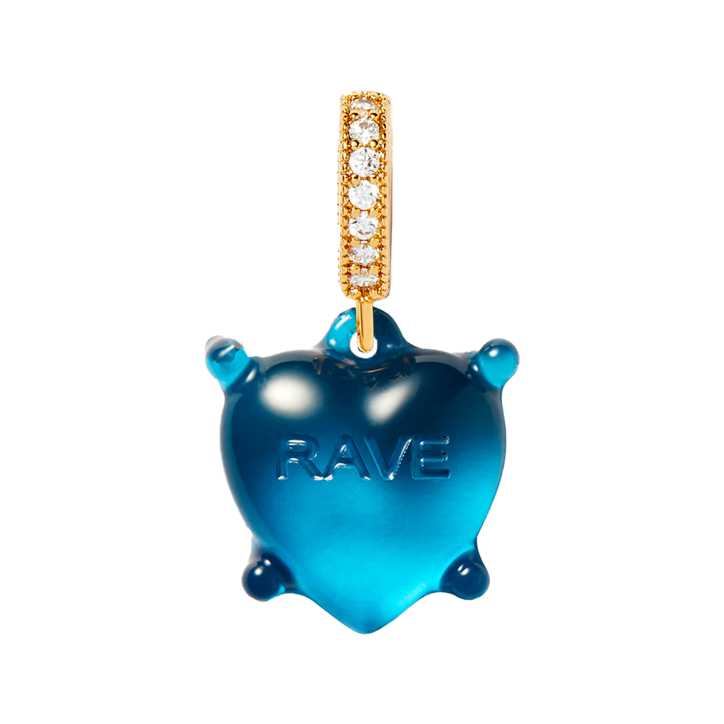 The Dilemma Heart Rave pendant with pave connector in gold and blue from the brand CRYSTAL HAZE