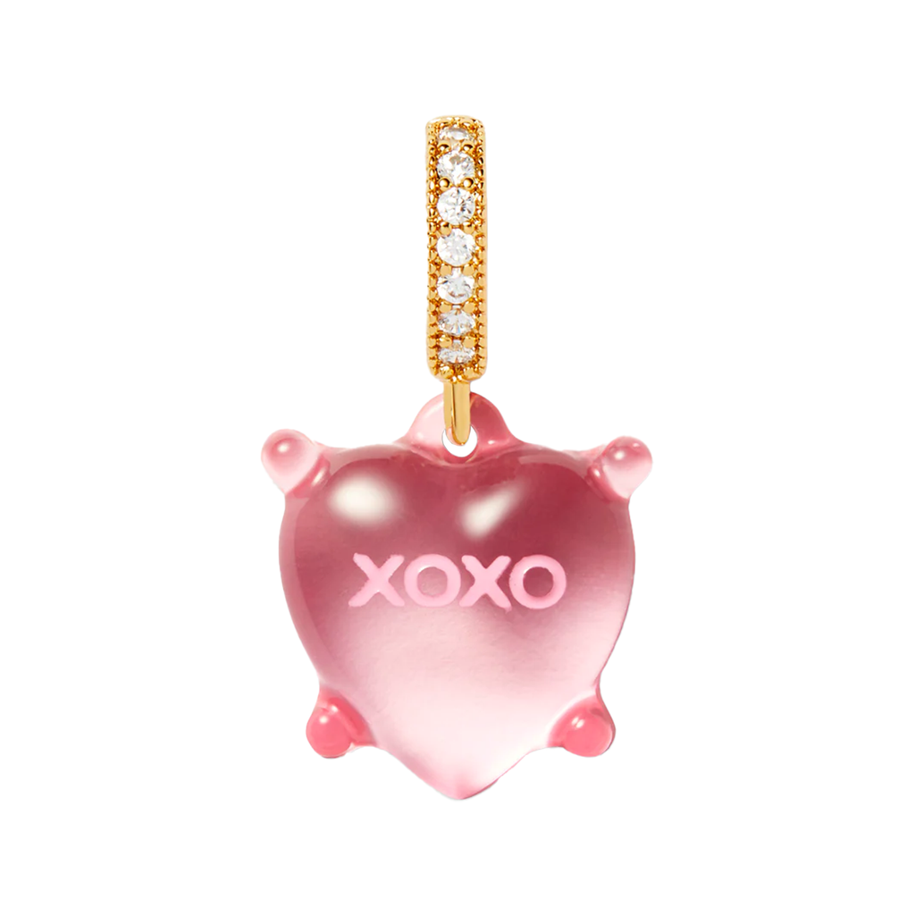 The Dilemma Heart Xoxo pendant with pave connector in gold and pink colour from the brand CRYSTAL HAZE