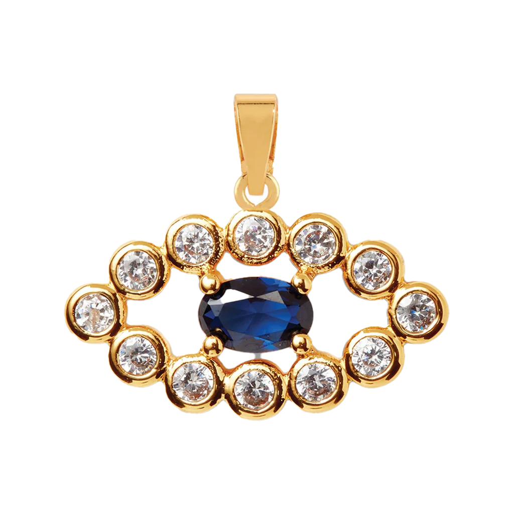 The Haze Evil Eye pendant in gold, blue and clear colour from the brand CRYSTAL HAZE