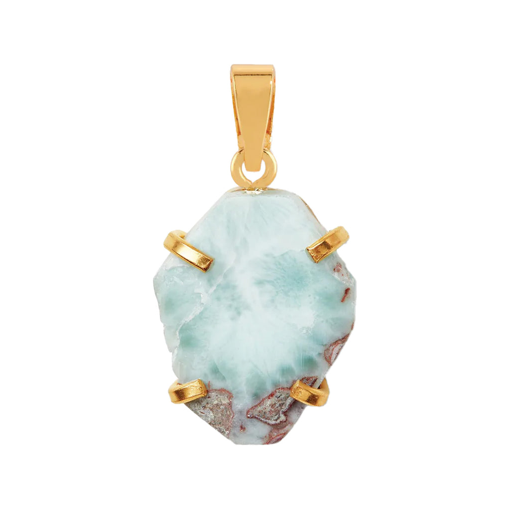 The Larimar pendant with classic connector in gold and blue colours from the brand CRYSTAL HAZE