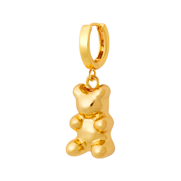 The mini nostalgia bear hoop earrings in gold colour from the brand CRYSTAL HAZE