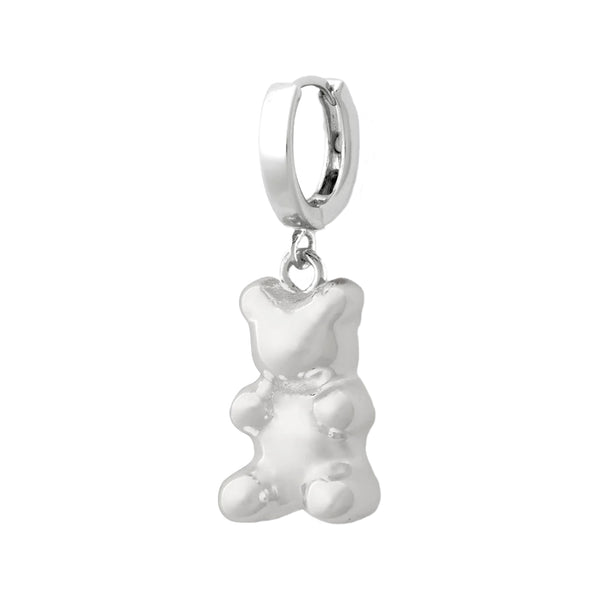 The mini nostalgia bear hoop earrings in silver colour from the brand CRYSTAL HAZE