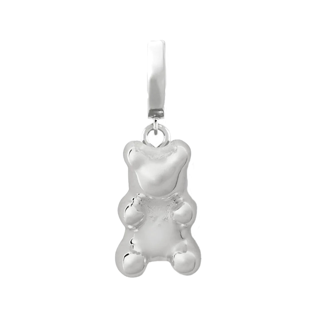 The mini nostalgia bear hoop earrings in silver colour from the brand CRYSTAL HAZE