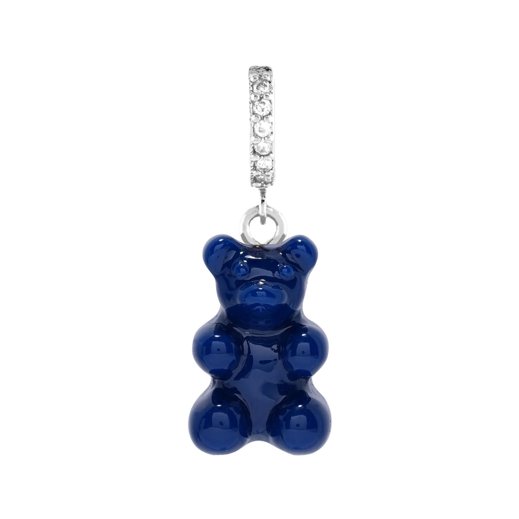 The Nostalgia Bear hoop single rarring in silver and sapphire colours from the brand CRYSTAL HAZE