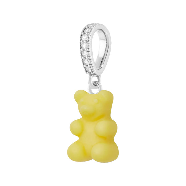 The nostalgia bear pendant with pave connector in silver and lemonade colors from the brand CRYSTAL HAZE