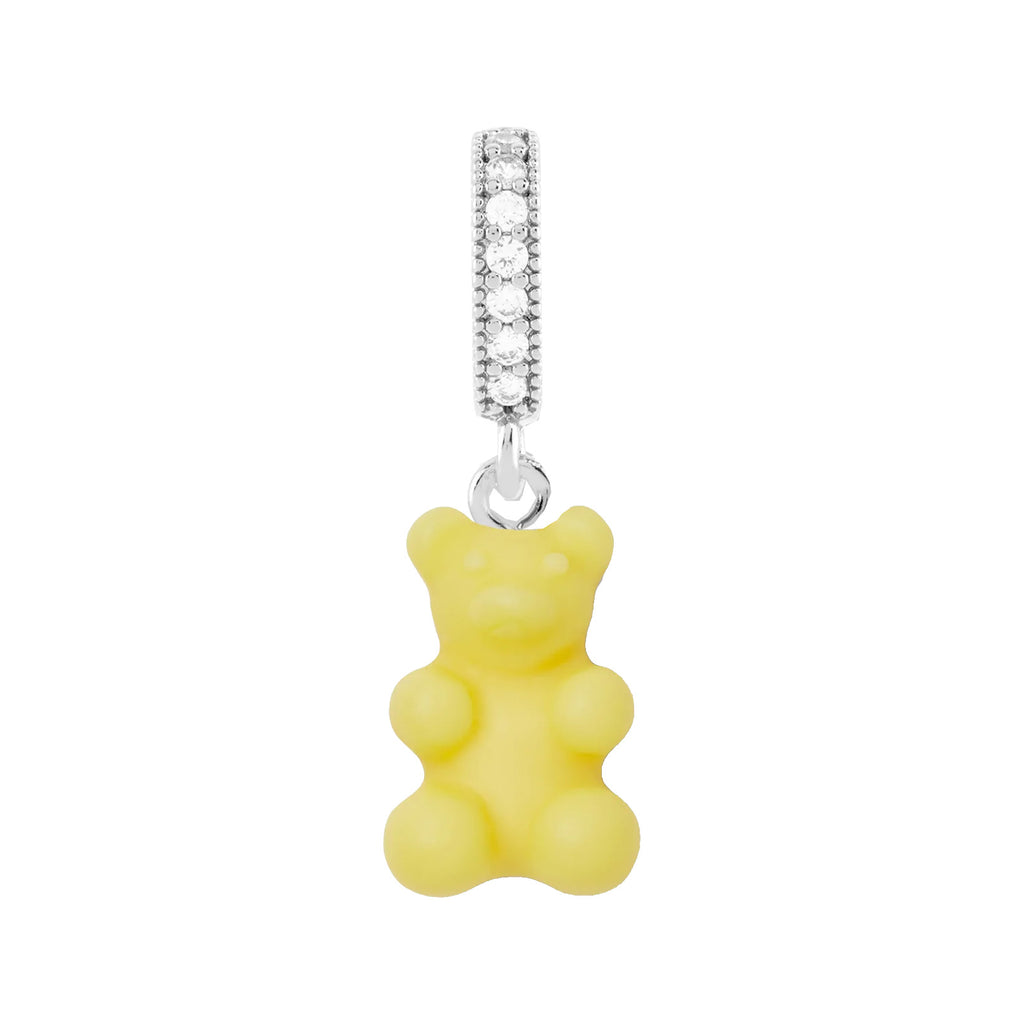 The nostalgia bear pendant with pave connector in silver and lemonade colors from the brand CRYSTAL HAZE